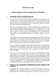 CESAME group - Synthesis report of the meeting held on[removed]