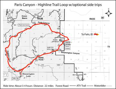 Paris Canyon - Highline Trail Loop w/optional side trips  Paris Ice Cave Start/ Finish