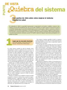 Punto de Vista - ¿Quiebra del sistema mundial de salud? - Joe Cerrell, Helene Gayle, J. Stephen Morrison y Tore Godal - Finanzas y Desarrollo - Diciembre de 2007