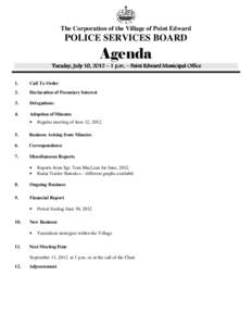 The Corporation of the Village of Point Edward  POLICE SERVICES BOARD Agenda Tuesday,