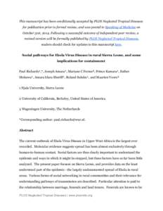 This manuscript has been conditionally accepted by PLOS Neglected Tropical Diseases for publication prior to formal review, and was posted to Speaking of Medicine on October 31st, 2014. Following a successful outcome of 