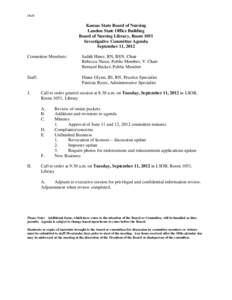 Draft  Kansas State Board of Nursing Landon State Office Building Board of Nursing Library, Room 1051 Investigative Committee Agenda