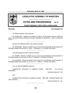 Wednesday, March 25, 1998  LEGISLATIVE ASSEMBLY OF MANITOBA __________________________  VOTES AND PROCEEDINGS