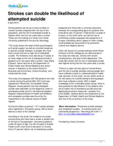 Strokes can double the likelihood of attempted suicide