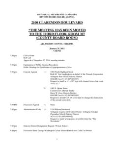 HISTORICAL AFFAIRS AND LANDMARK REVIEW BOARD (HALRB) AGENDA 2100 CLARENDON BOULEVARD *THE MEETING HAS BEEN MOVED TO THE THIRD FLOOR, ROOM 307