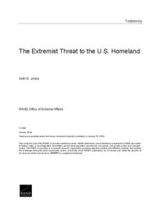 Testimony  The Extremist Threat to the U.S. Homeland Seth G. Jones