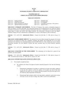 RULES OF TENNESSEE STUDENT ASSISTANCE CORPORATION CHAPTER[removed]CHRISTA MCAULIFFE SCHOLARSHIP PROGRAM TABLE OF CONTENTS