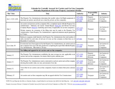 Calendar for Centrally Assessed Air Carriers and Car Line Companies Nebraska Department of Revenue Property Assessment Division 