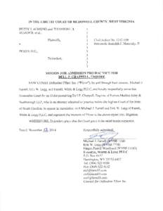 IN THE CIRCUIT COURT OF MCDOWELL COUNTY, WEST VIRGINIA BETTY J, ALMOND and THEODORE H ALMOND, et al., Plaintiffs,  PFIZER INC.,