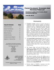 Focus Colorado: Economic And Revenue Forecast Colorado Legislative Council Staff Economics Section June 20, 2013