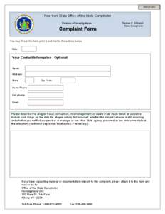Print Form  New York State Office of the State Comptroller Investigations Unit Division of Investigations