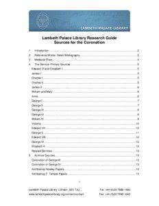 Lambeth Palace Library Research Guide Sources for the Coronation 1