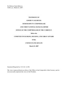 Testimony of Emory W. Rushton, Senior Deputy Comptroller and Chief National Bank Examiner, Office of the Comptroller of the Currency, Before the Committee on Banking, Housing, and Urban Affairs of the United States Senat