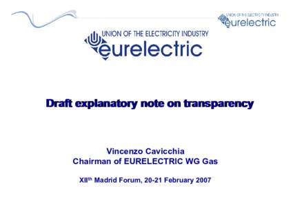 Draft explanatory note on transparency  Vincenzo Cavicchia Chairman of EURELECTRIC WG Gas XIIth Madrid Forum, 20-21 February 2007