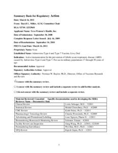 Summary Basis of Regulatory Action Template Version 2.0 Effective Date: April 6, 2009