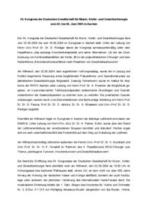 54. Kongress der Deutschen Gesellschaft für Mund-, Kiefer- und Gesichtschirurgie vom 02. bis 05. Juni 2004 in Aachen