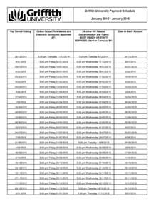 Griffith University Payment Schedule January[removed]January 2016 Pay Period Ending  Online Casual Timesheets and