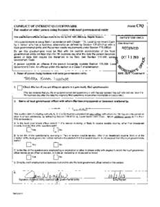 CONFLICT OF INTEREST QUESTIONNAIRE For vendor or other person doing business with local governmental entity This questionnaire reflects changes made to the law by H.B. 1491, 80th Leg., Regular Session. FORMCIQ