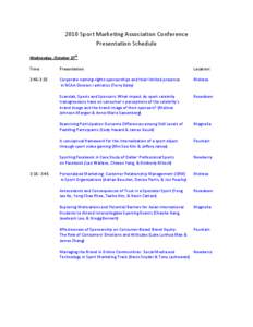 2010 Sport Marketing Association Conference Presentation Schedule Wednesday, October 27th Time:  Presentation: