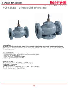 Válvulas de Controle VGF SERIES – Válvulas Globo Flangeada APLICAÇÕES: As válvulas VGF são projetadas para controle on/off, floating ou proporcional de água quente, gelada e vapor. Aplicações incluem sistemas 