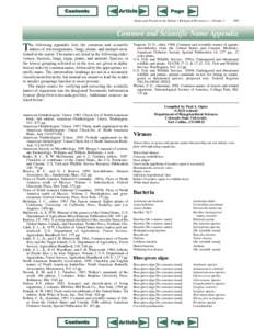 Status and Trends of the Nation’s Biological Resources — Volume[removed]Common and Scientific Name Appendix