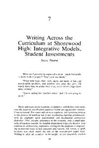 7  Writing Across the Curriculum at Shorewood High: Integrative Models, Student Investments