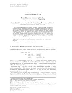 Optimization Methods and Software Vol. 00, No. 00, Month 200x, 1–37 RESEARCH ARTICLE Branching and bounds tightening techniques for non-convex MINLP