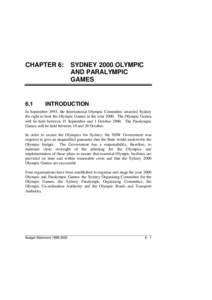 CHAPTER 6:  6.1 SYDNEY 2000 OLYMPIC AND PARALYMPIC