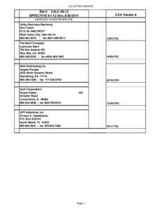 CO-OP BID AWARD  Bid # CALC[removed]EFFECTIVE[removed]thru[removed]CCH Vendor #