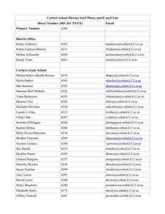 Corbett School District Staff Phone and E-mail List Direct Number[removed]XXXX) Primary Number Email