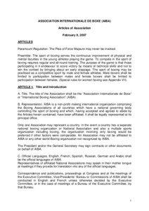 ASSOCIATION INTERNATIONALE DE BOXE (AIBA) Articles of Association February 9, 2007