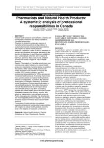 Pharmacists and Natural Health Products: A systematic analysis of professional responsibilities in Canada