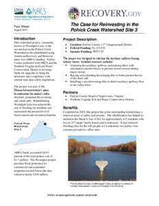 The Case for Reinvesting in the Pohick Creek Watershed Site 3 Fact Sheet August 2013