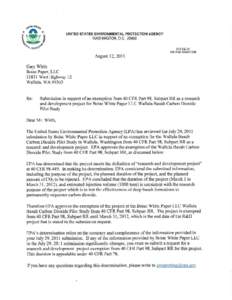 Letter regarding Submission in support of an exemption from 40 CFR Part 98, Subpart RR as a research and development project for Boise White Paper LLC Wallula Basalt Carbon Dioxide
