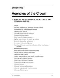 EXHIBIT TWO  Agencies of the Crown (I)	 AGENCIES WHOSE ACCOUNTS ARE AUDITED BY THE PROVINCIAL AUDITOR