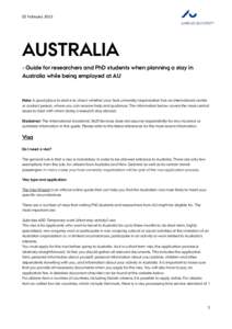 02 FebruaryAUSTRALIA - Guide for researchers and PhD students when planning a stay in Australia while being employed at AU