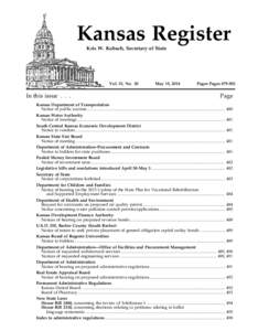 Kansas Register Kris W. Kobach, Secretary of State Vol. 33, No. 20  In this issue . . .