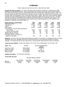 68  GERMANIUM (Data in kilograms of germanium content, unless otherwise noted) Domestic Production and Use: The value of domestic refinery production of germanium, based upon the 2000 producer price, was about $22 millio