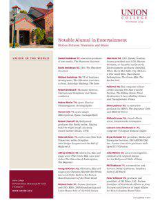 Notable Alumni in Entertainment Motion Pictures, Television and Music