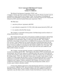 Escrow Agreement With Reinsured Company Plan of Operation Section IV. Exhibit h.1. The Federal Crop Insurance Corporation (