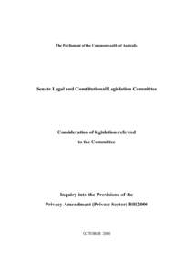 Report - Inquiry into the Provisions of the Privacy Amendment (Private Sector) Bill 2000