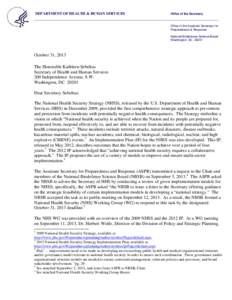 National Bioscience Defense Board Recommendation Letter to Secretary Sibelius October 2013
