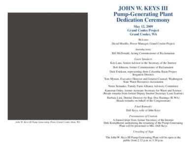 JOHN W. KEYS III  Pump-Generating Plant Dedication Ceremony