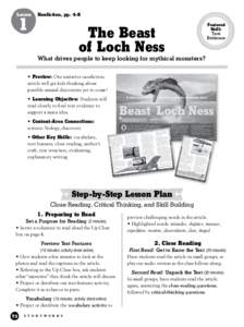 Reading / Cryptozoology / Loch Ness Monster / Knowledge / Lexile / Readability / Robert H. Rines / Tim Dinsdale / Guided reading / Education / Scottish folklore / Pseudoscience