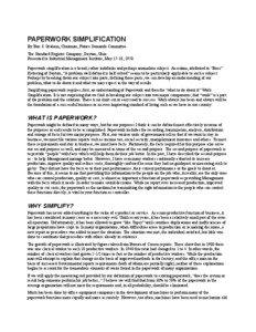 PAPERWORK SIMPLIFICATION By Ben S. Graham, Chairman, Future Demands Committee The Standard Register Company, Dayton, Ohio