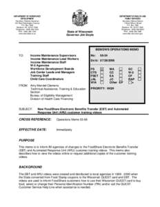 New FoodShare Electronic Benefits Transfer (EBT) and Automated Response Unit (ARU) customer training videos, Operations Memo 06-34