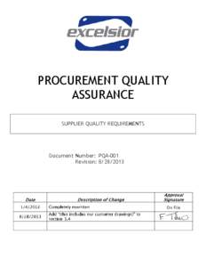 PROCUREMENT QUALITY ASSURANCE SUPPLIER QUALITY REQUIREMENTS Document Number: PQA-001 Revision: [removed]