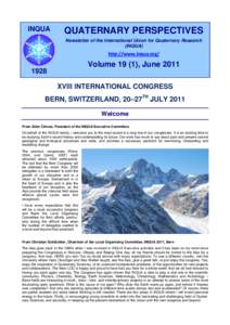 INQUA  QUATERNARY PERSPECTIVES Newsletter of the International Union for Quaternary Research (INQUA)