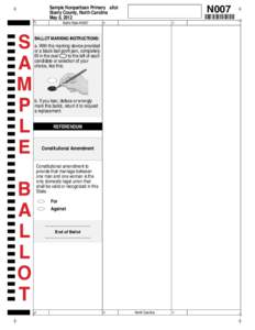 Sample Nonpartisan Primary Ballot Stanly County, North Carolina May 8, 2012 A  Ballot Style N0007