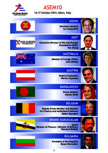 ASEM10[removed]October 2014, Milan, Italy ASEAN Secretary General Le Luong Minh